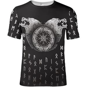 Unisex Viking Celtic Knot T-shirt - Noordse 3D-geprinte Odin Fenrir Tattoo Casual Harajuku Korte Mouw - Middeleeuwse IJslandse Pagan Comfortabele Losse Tracktop (Color : Crow C, Size : XXL)