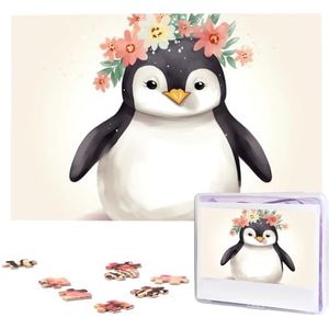 KHiry Puzzels, 1000 stukjes, gepersonaliseerde legpuzzels met pinguïn dragen bloemen foto puzzel uitdagende foto puzzel voor volwassenen Personaliz Jigsaw met opbergtas (74,9 cm x 50 cm)