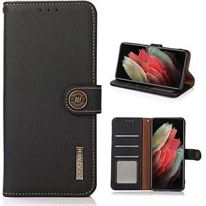 coque Hoesje voor Motorola Moto G200 5G hoes, rundleer RFID anti-diefstal borstel telefoonhoesje met kaartsleuven schokbestendig flip folio beschermhoesje voor Motorola Moto G200 5G-zwart