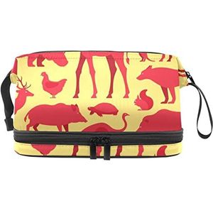 Dubbellaags Cosmetische Tas Dieren Set Draagbare Make-up Tas Reizen Organizer Pouch Voor Vrouwen Meisjes Toiletries Tassen, Meerkleurig, 27x15x14 cm/10.6x5.9x5.5 in, Make-up zakje
