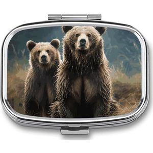 Ontmoeting Dier Beer Pillendoos voor Portemonnee Pocket Kleine Vierkante Pil Case Decoratieve Geneeskunde Doos Reizen Geneeskunde Tablet Case Vitamine Organizer Pil Container Houder Unieke Gift