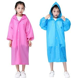 kissral Kinderregenjas met capuchon, uniseks, waterdicht, herbruikbaar, EVA-regenponcho, kleine kinderen, regenjas, verdikt, regencape voor reizen, buiten, klimmen, fietsen, wandelen, 2 stuks, blauw,