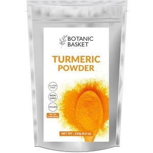 Botanic Basket Kurkumapoeder 250 gram, min. 5% curcumine-gehalte, gemaakt met 100% natuurlijk kurkumawortelpoeder, Haldi-poeder