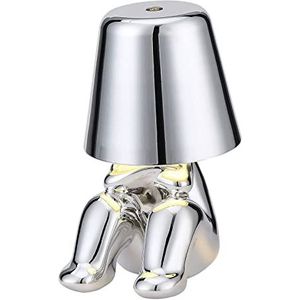 LED Little Golden Man-bureaulamp, metalen lampbehuizing, draagbare bureaulamp, oplaadbare draadloze tafellamp, touch-nachtlampjes met 3-voudig dimmen,Zilver,Mr. Where