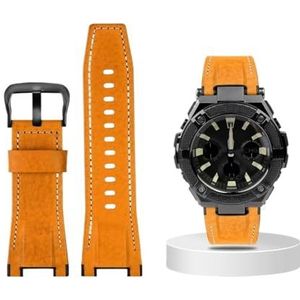 Canvas lederen horlogeband geschikt for Casio G-SHOCK GST-B100 S130 W300GL 400G W330 GST-W120L s120 W130L S100 Serie horloge accessorie (Color : Yellow black buckle, Size : 26mm)