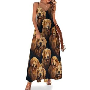 Animal Golden Retriever Dogs dames spaghettibandjes jurk zomer mouwloze maxi-jurk casual V-hals lange jurk