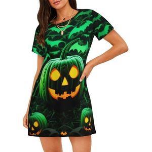 Damesnachthemd met korte mouwen, nachtjapon, groene geest horror, Halloween, 3D-print, zacht, comfortabel, casual nachtkleding, ademend en lichtgewicht zomerslaapshirt, 3 D, S