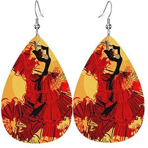 Lederen oorbellen voor vrouwen, danser in rode jurk, flamenco bengelende oorbellen dames oorbellen voor vrouwen bungelende lichtgewicht lederen bengelende druppel oorbellen, voor festival,