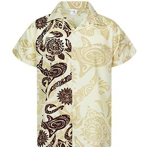Funky Hawaiiaans Overhemd, Hawaii-Overhemd, Korte Mouw, Maori Wedding, Beige, XL