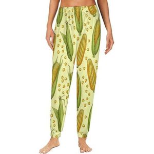 Geel maïspatroon dames pyjama lounge broek elastische tailleband nachtkleding bodems print