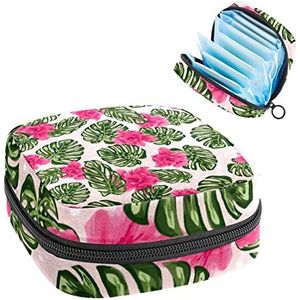 Floral Leaf Flower,Periode Pouch Draagbaar,Tampon Opbergtas,Tampon Houder voor Portemonnee Vrouwelijke Product Organizer, Meerkleurig, 4.7x6.6x6.6 in/12x17x17 cm