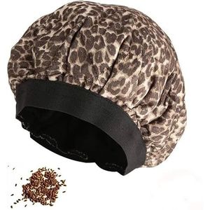 Locisne Draadloze Deep Conditioning Hair Heat Cap, Microwavable Heat Hair Care Cap voor haartherapie, Lijnzaad Binnenbehoud Thermische haarbehandelingscaps, Leopard