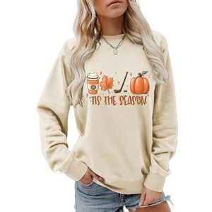 MLZHAN Tis The Season Halloween vrouwen sweatshirt ijspompoen honkbalknuppel esdoornbladeren shirt met lange mouwen festival geschenkjas (beige, L), Beige, L