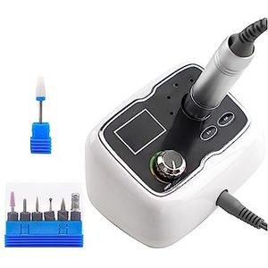 Nagelvijl elektrisch, Oplaadbare desktop-nagelboormachine, box-standaard manicure-machine, draagbare 35000 RPM elektrische draadloze draadloze nail art-polijstmachine(White)