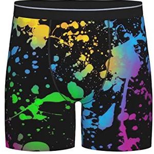 614 Boxers met lange benen voor heren, glow in dark splatter neon workout boxershort met elastische tailleband, stretchshorts voor heren, ademende herenslips, voor familie, vriend, geliefden,