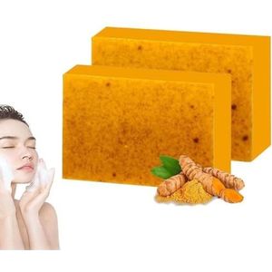 2Pcs Lemon Turmeric Kojic Acid Soap Bar, Turmeric Brightening Soap, Turmeric Moisturizing Soap, Organic Turmeric Soap Bar For Face & Body, Smooth Skin, Fades Freckles.