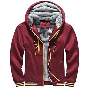 Heren hoodies met rits lange mouwen capuchon trui winter warme jassen patchwork gevoerde fleece jassen plus dikke outwear heren fleece hoodie zwart warme jas capuchon outdoor jas met zak, F-rood 1, XL