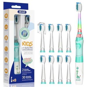 Seago Elektrische Tandenborstel voor Kinderen van 3-12 Jaar met Intelligente Timer en Gekleurde Ledlampen en 8 Zachte Borstelkoppen voor Junior Meisjes en Jongens SGEK6/SG977 (Groen FR)