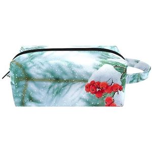 Make-up tas PU-leer,make-up tas voor op reis,Groene Dennenbladeren Sneeuw Natuur Land,Cosmetische organizer voor dames