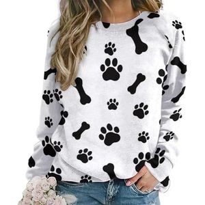 Hondenpoot print en botten nieuwigheid sweatshirt voor vrouwen ronde hals top lange mouw trui casual grappig