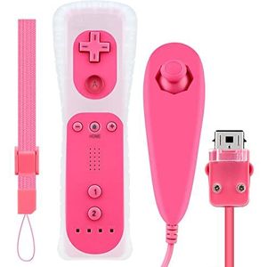 OSTENT Bewegingssensor Afstandsbediening + Wired Nunchuck Combo voor Nintendo Wii Console Kleur Roze