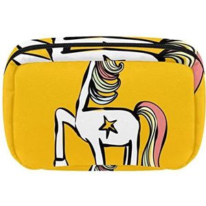 Gele Cartoon Unicorn Travel Gepersonaliseerde Make-up Bag Cosmetische tas Toiletry tas voor vrouwen en meisjes, Meerkleurig, 17.5x7x10.5cm/6.9x4.1x2.8in