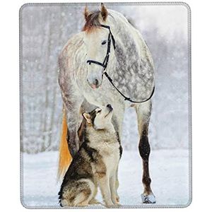 Paard en hond multi-size rubberen muismat met vergrendelde rand (verticaal type) bureau-onderlegger, computermuismat voor thuis