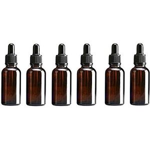 6PCS Empty Amber Glass Dropping Bottles Vial Containers With Glass Pipette And Grey Dropper Cap For Essential Oil Perfume Makeup Cosmetic Eyes Drops Eyelquid Storage (30ML)