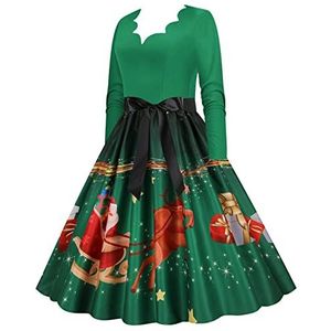 Lelijke kerstjurken voor dames, Vintage jurk Kerstmis voor vrouwen, Zwart groene print lelijke kerstjurk, vakantie-outfit Hudhowks
