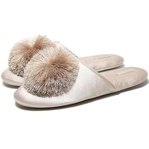 BDWMZKX Slippers Tassel Ball Comfortable Furry Indoor Household Slippers Women's Rubber Soled Slippers-champagne Color-38-39 Is Suitable For Wearing On Feet 37-38