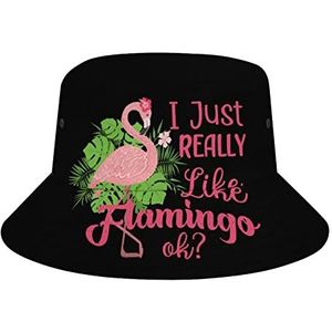 All I Need is Flamingo Bucket Hat Beach Fisherman Hoeden voor Vrouwen Mannen Opvouwbare Zomer Zonnehoeden Reizen Outdoor Cap Unisex, Ik hou gewoon echt van Flamingo Ok3, Eén Maat