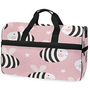 Bee Roze Zwart Wit Baby Sport Zwemmen Gym Tas Met Schoenen Compartiment Weekender Duffel Reistassen Handtas Voor Vrouwen Meisjes Mannen