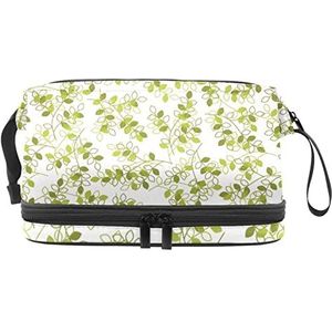 Dubbele Laag Cosmetische Tas Groene Bladeren Draagbare Make-up Tas Reizen Organizer Pouch Voor Vrouwen Meisjes Toiletries Tassen, Meerkleurig, 27x15x14 cm/10.6x5.9x5.5 in, Make-up zakje