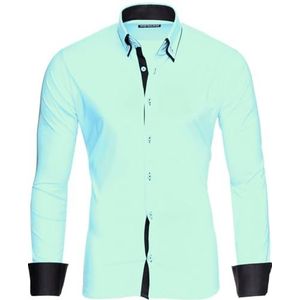 Reslad Alabama RS-7050 Herenhemd, slim fit, contrast, lange mouwen, Mint-zwart, S