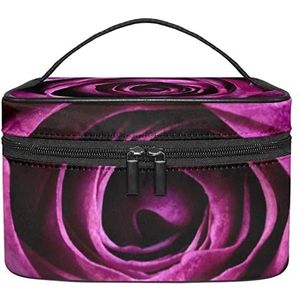 violet paars rose plant make-up organizer tas, reizen make-up tas organizer case draagbare cosmetische tas voor vrouwen en meisjes toiletartikelen, Meerkleurig, 22.5x15x13.8cm/8.9x5.9x5.4in