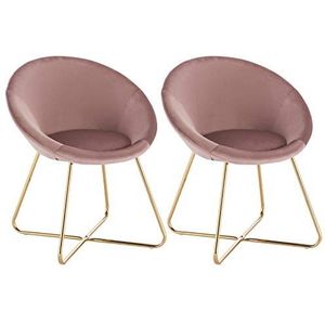 WOLTU BH217rs-2 set van 2 eetkamerstoelen lounge fauteuil gestoffeerde fluwelen zitting metalen poten, roze