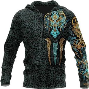 Nordic Viking Fenrir Wolf Casual Herenhoodie, 3D-geprinte Vintage Punk Dierenamulettop, Comfortabel Straatsweatshirt Met Lange Mouwen Voor De Herfst.