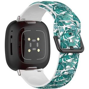 Sportbandje compatibel met Fitbit Sense / Sense 2 / Versa 4 / Versa 3 (groene monstera bladeren) siliconen armband accessoire