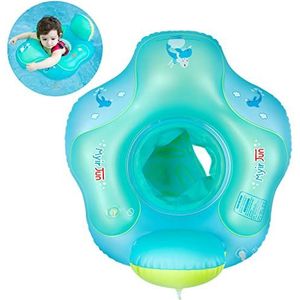 Myir Zwemband voor baby's met rugleuning, opblaasbare babyzwemstoel, zwemhulp, zwemtrainer voor kinderen en peuters, zwemband drijvend (Blauw, L, 3 maanden - 6 jaar)
