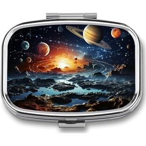 Pillendoosje met sterren en gala-bedrukte rechthoekige medicijndoos met 2 compartimenten, medicijnkoffer voor zakportemonnee en reizen