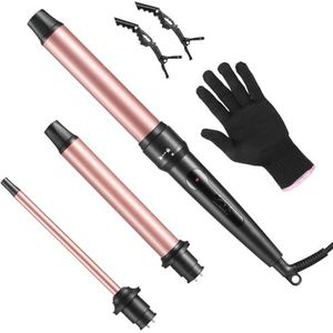 Culwad Krultang, grote en kleine krullenset, 3-in-1 krultang met verschillende opzetstukken, keramische toermalijncoating, golvend ijzer voor strandgolven