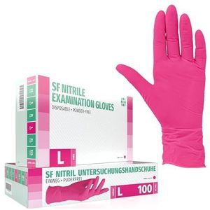 Nitrile Gloves 100 Pieces Box (L, Magenta) Disposable Examination Gloves, Powder Free, Latex Free, Non Sterile, Medical, Tattoo, Gloves, Single UseF