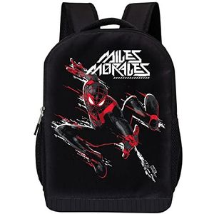 Marvel Comics Spiderman Backpack - Into The Spider-Verse Black Knapsack 16 inch Mesh Padded Bag (Miles Morales)