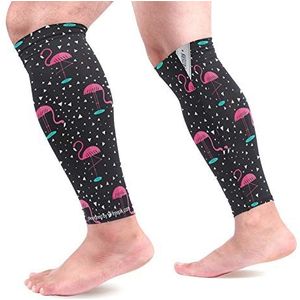 EZIOLY Flamingo sport kalf compressie mouwen been compressie sokken kalf guard voor hardlopen, fietsen, moederschap, reizen, verpleegkundigen