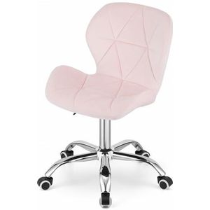 NMK HOME Draaistoel met Wielen - In Hoogte Verstelbare Gestoffeerde Stoel - Home Office Fluweel Stoel met Geometrische Bekleding en Verchroomde Voet