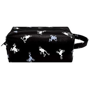 Witte kikkers patroon zwarte Backgorund waterdichte cosmetische tas voor vrouwen meisjes, lederen toilettas met handvat en rits, draagbare vierkante make-up tas