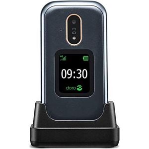 Doro 7080 4G Dual SIM mobiele telefoon met ontgrendelde klep voor senioren met GPS, Facebook, WhatsApp voor videogesprekken en oplaadstation inbegrepen [Franse versie] (grijs)