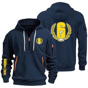 AHYAOFA R.a.in.bo.w S.IX S.ie.g.e Sweatshirt met capuchon voor heren, comfortabel, sportief, jas met capuchon, lange mouwen, halve ritssluiting, Marine-2, 38-40 Alto