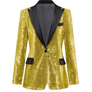 Leader of the Beauty Dames pailletten blazer pak jas prom party blazer inkeping revers pailletten vrouwen sprankelende jas, Goud, S