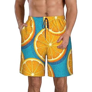 JIAWUJYNB Fresh Orange Fruit Print Strandshorts voor heren, lichtgewicht, sneldrogend trekkoord zwembroek met zakken, Wit, M
